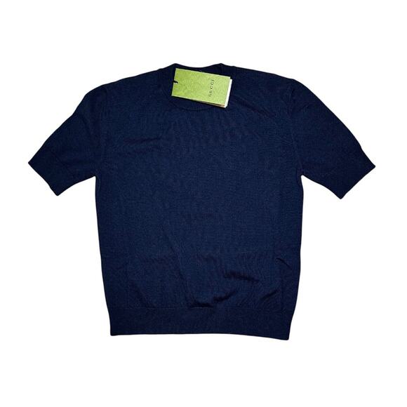 Gucci NWT Uniform Blue Wool Short Sleeve Crew Neck Pullover Sweater XS NEW - Picture 1 of 3